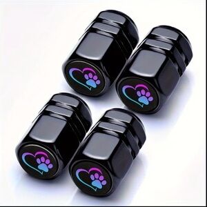 Black Tire Valve Caps with Heart and Paw Design